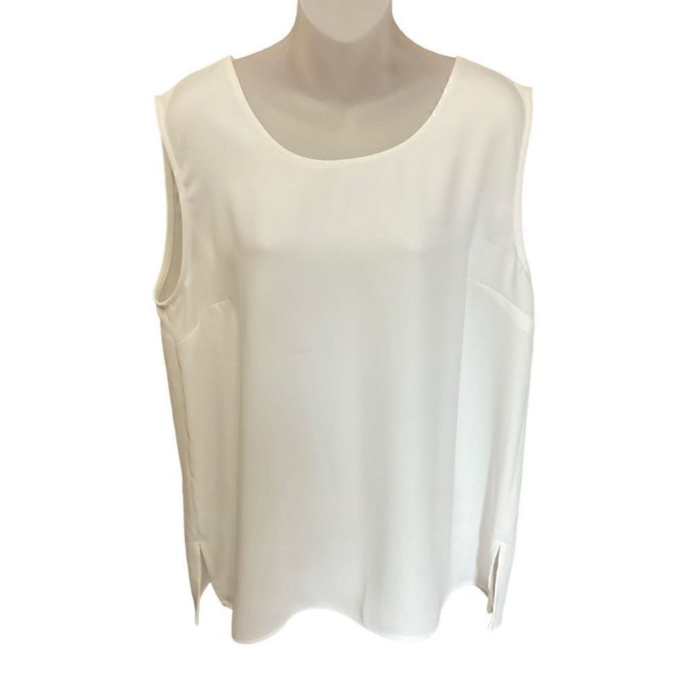 Caroline Rose Tank Top Long Blouse Scoop Neck Hem Side Slits White Women Large